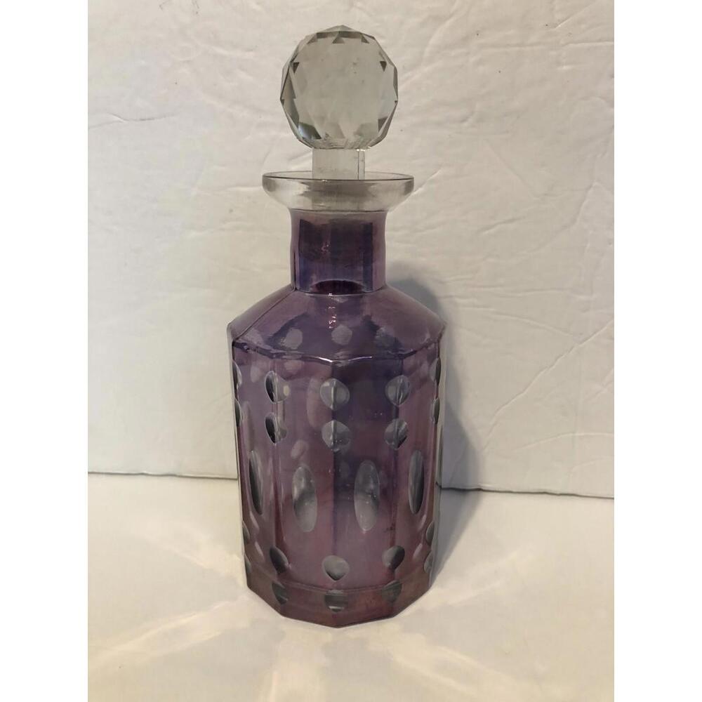 Purple Glass Cut-To-Clear Stoppered Perfume/Cologne Bottle